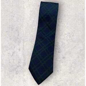 BREUER Silk Tie ITALY XL Navy Green Tartan W:3.2" EUC